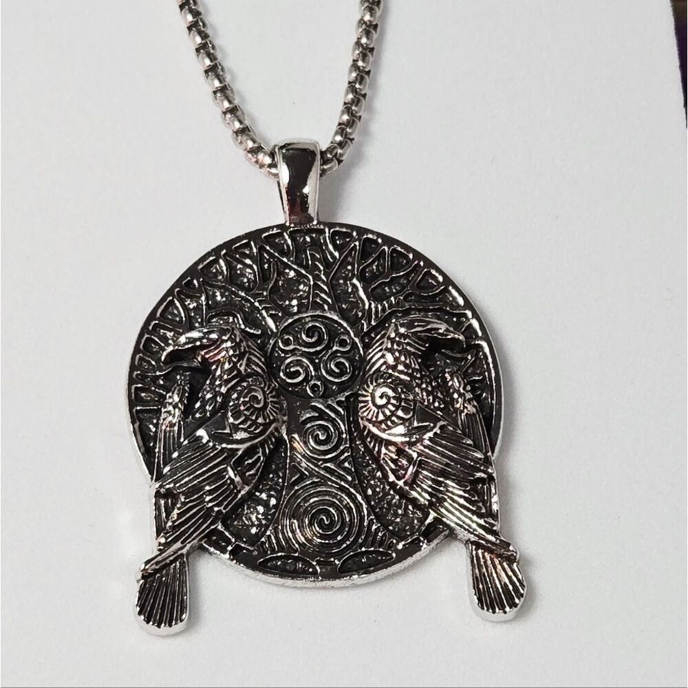 Tree of Life Raven Necklace Odin Huginn & Muninn Viking Crow Medieval Medallion